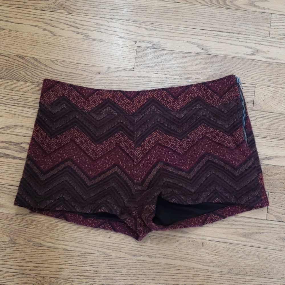 Free People Burgundy and Black Zigzag Shorts